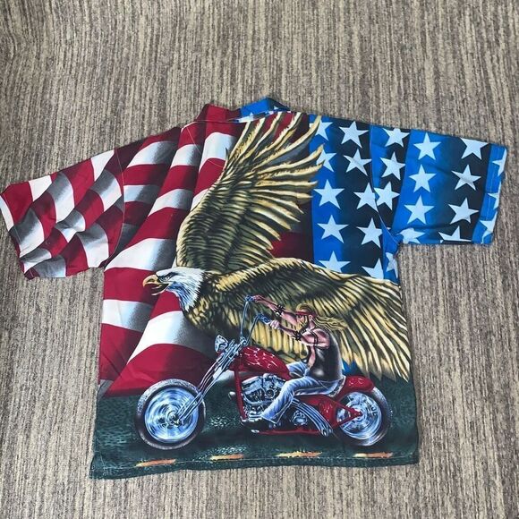 Steve & Barrys Men XXL Button Front Club Shirt Red Blue American Flag Motorcycle - Picture 5 of 5